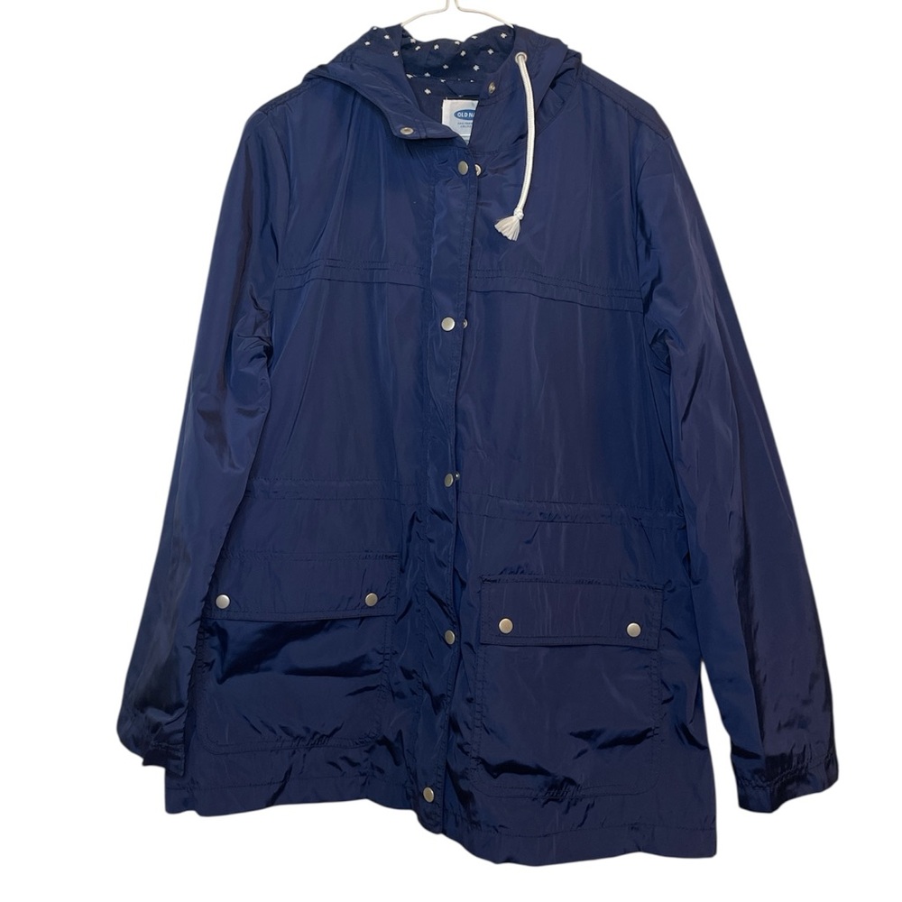 Old Navy Navy Blue Hooded Rain Jacket Large